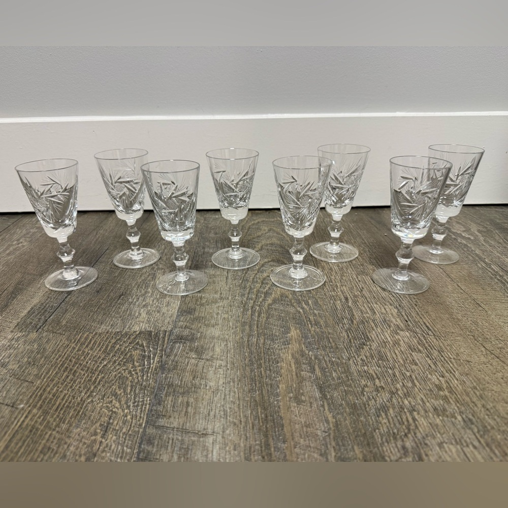 Mid Century Pinwheel Crystal Sherry Glasses - Set of 8